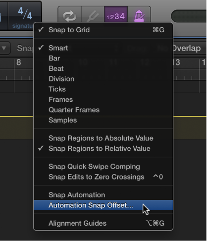 Figure. Pointing to the menu command in the Snap pop-up menu.