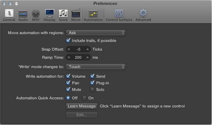 Figure. Automation preferences.