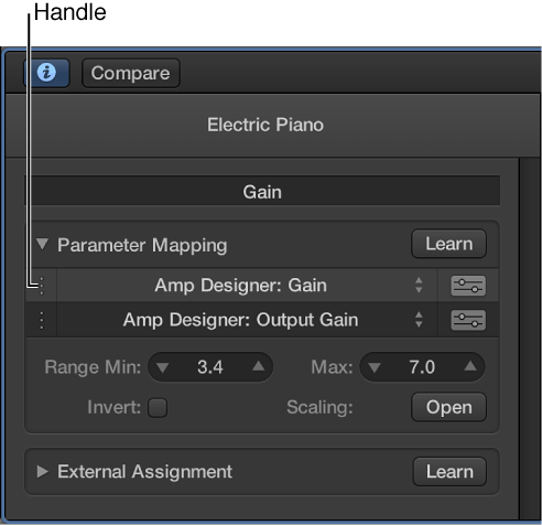 Figure. Parameter Mapping area, showing mapping and its handle.