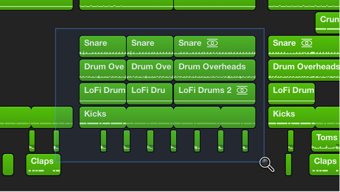 Figure. Arrange area showing a region selection with the Zoom tool.