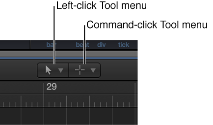 Figure. Left-click and Command-click Tool menus in the Arrange area.
