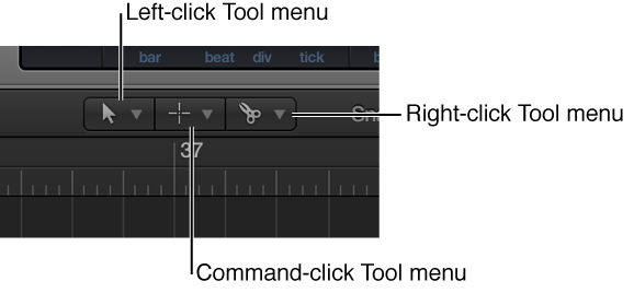 Figure. Left-click, Command-click, and Right-click Tool menus in the Arrange area.