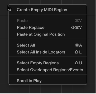 Figure. Arrange area with open shortcut menu.