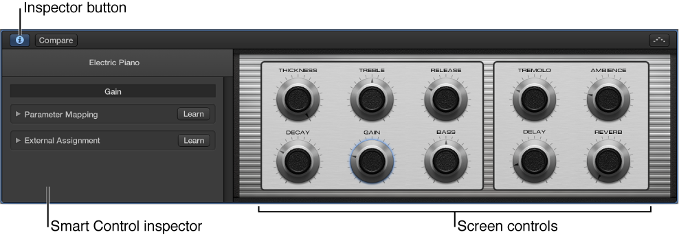 Figure. Smart Controls pane showing screen controls and inspector.