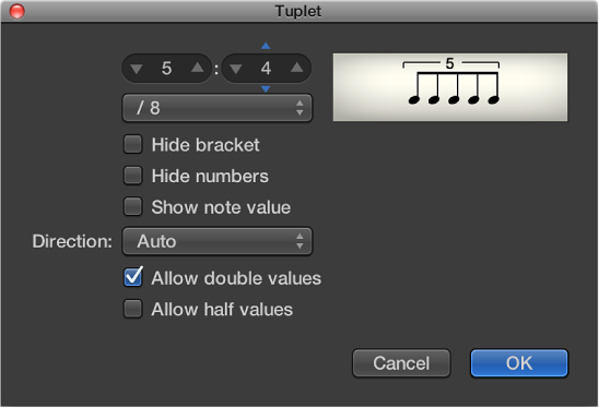 Figure. Tuplet dialog.