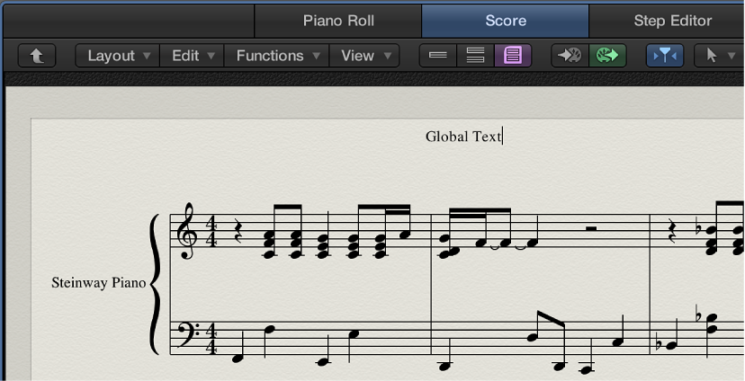 Figure. Global text header in the Score Editor.