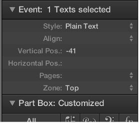 Figure. Global text object parameters in the Event Parameter box.