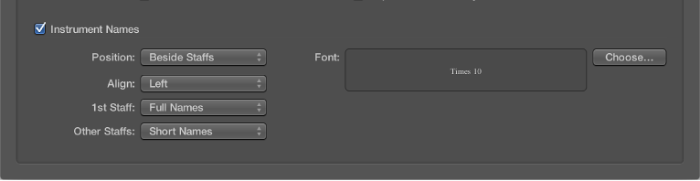 Figure. Instrument Names section of Numbers and Names pane.
