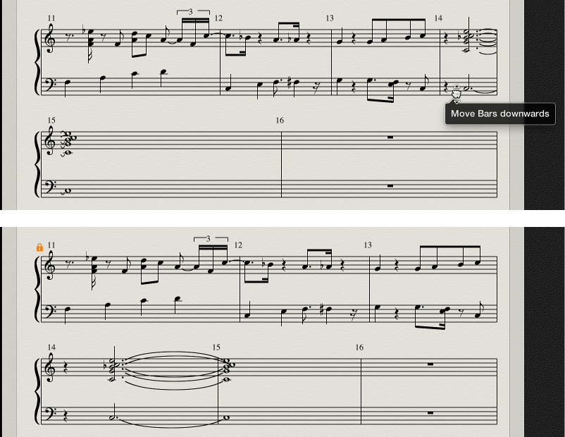 Figure. Moving bars of a staff system in Page view.