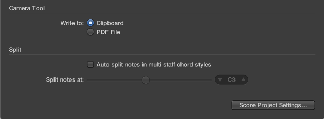 Figure. Camera tool settings in Score preferences pane.