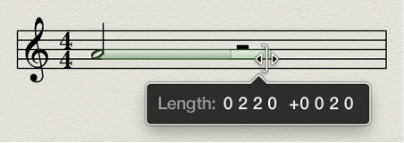 Figure. Extending note duration bar in Score Editor.