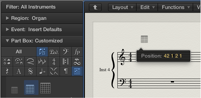 Figure. Dragging a chord grid symbol into the Score Editor.
