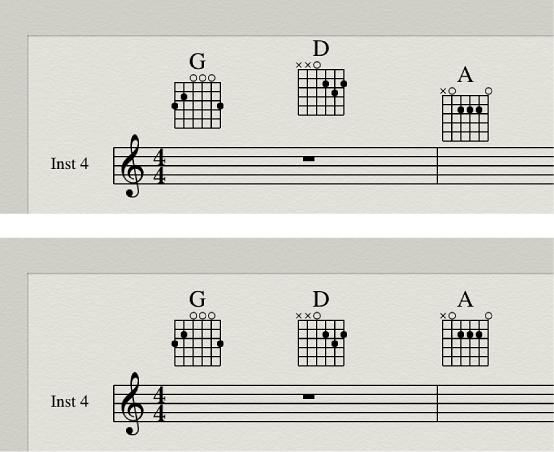 Figure. Showing misaligned chord grid symbols being aligned.