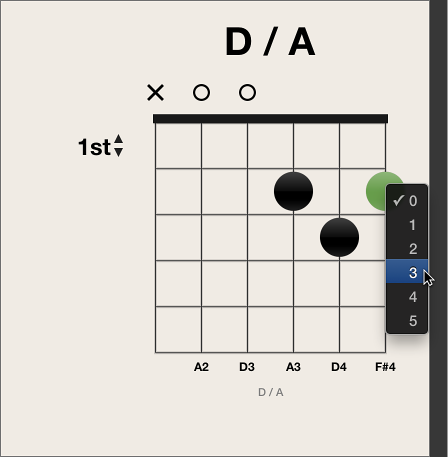 Figure. Choosing finger number for fingering dot.