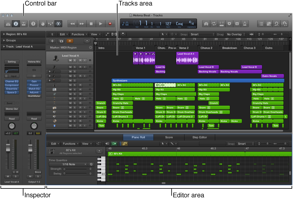 Figure. Logic Pro main window.