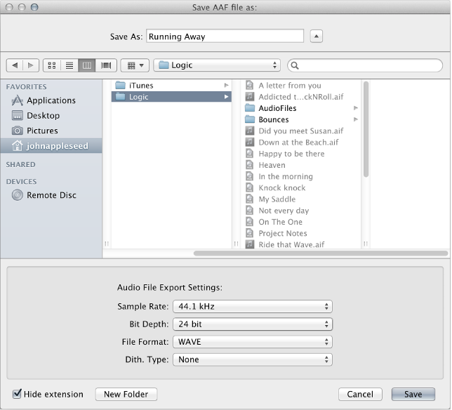 Figure. Save AAF file as dialog.