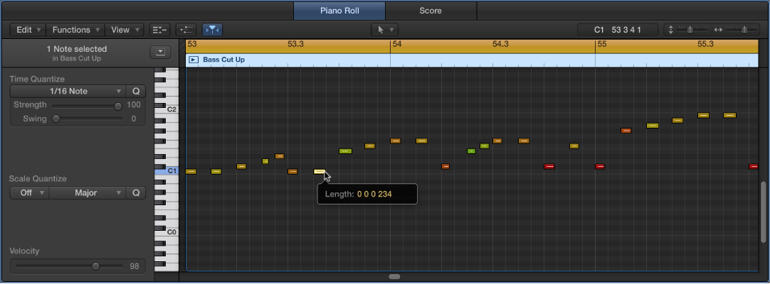 Figure. Editing a MIDI note event in the Piano Roll Editor.
