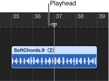 Figure. Splitting a regionn in the Tracks area using the playhead.