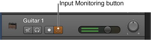 Figure. Audio track header, showing the Input Monitoring button selected.