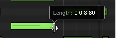 Figure. Dragging the lower-right edge of a MIDI note in the Piano Roll Editor. The Help tag shows the note length.