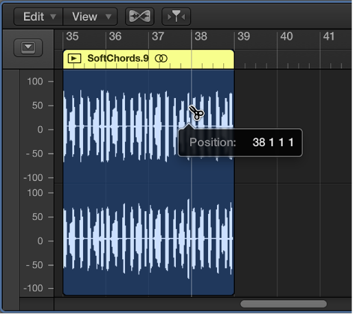 Figure. Editing an audio region in the Audio Track Editor.