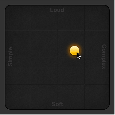 Figure. Dragging the puck in the XY pad of the Drummer Editor.