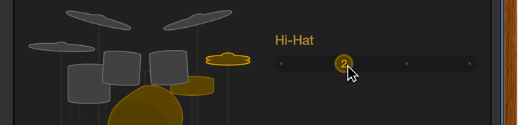 Figure. Dragging a Hi-Hat slider in the Drummer Editor.