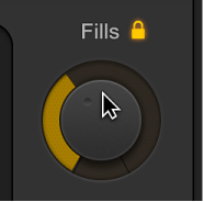 Figure. Dragging the Fills knob in the Drummer Editor.