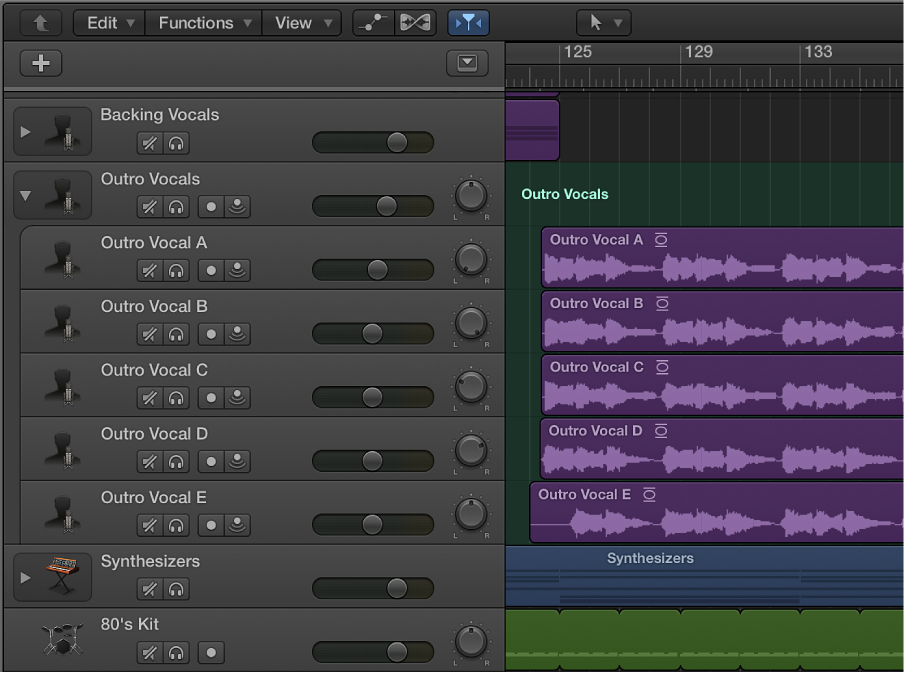 Figure. Tracks area showing open Track Stack.