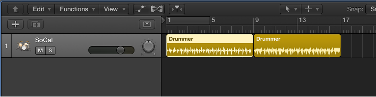 Figure. A Drummer track containing two 8-bar regions.