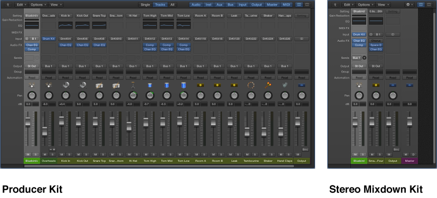 Figure. Side-by-side Mixers showing a Producer Kit and a Stereo Mixdown Kit.