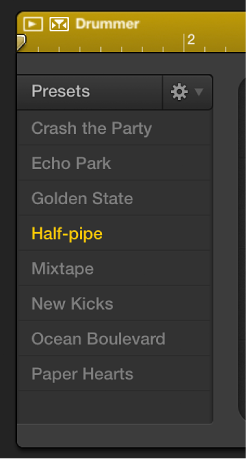 Figure. Presets in the Drummer Editor.