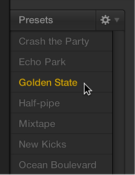 Figure. Choosing a preset in the Drummer Editor.