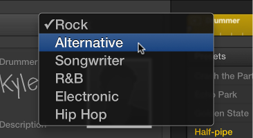 Figure. The Genre pop-up menu with Alternative chosen.