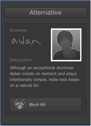 Figure. The character card for the drummer Aidan.