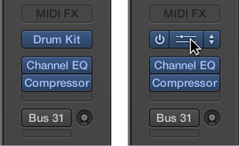 Figure. The Drum Kit Designer plug-in slot in the channel strip.