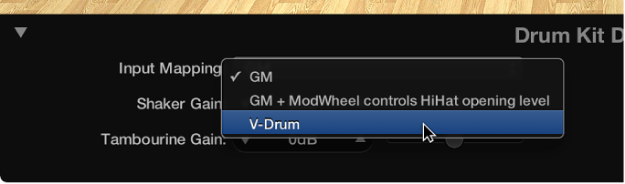 Figure. The Input Mapping choices in Drum Kit Designer.