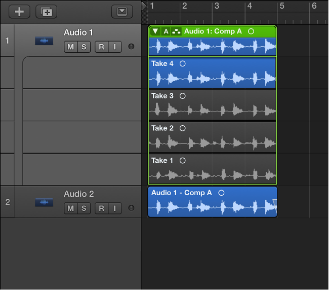 Figure. Showing the exported take on a new track.