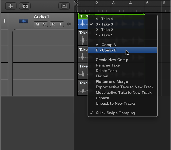 Figure. Choosing a comp from the pop-up menu.