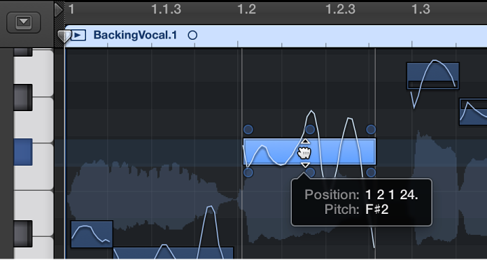 Figure. Dragging a note vertically in the Audio Track Editor.