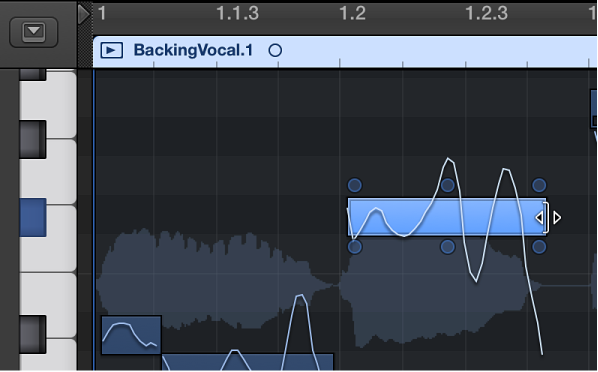 Figure. Dragging the right edge of a note in the Audio Track Editor.