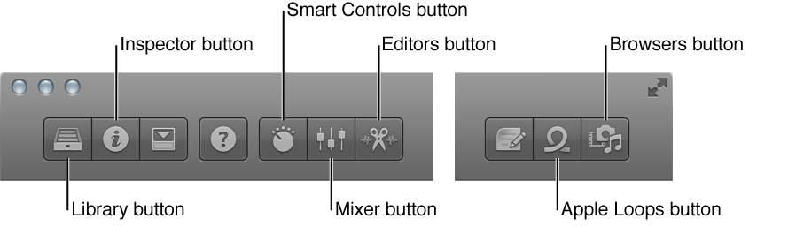 Figure. Control bar, with buttons for different working areas.