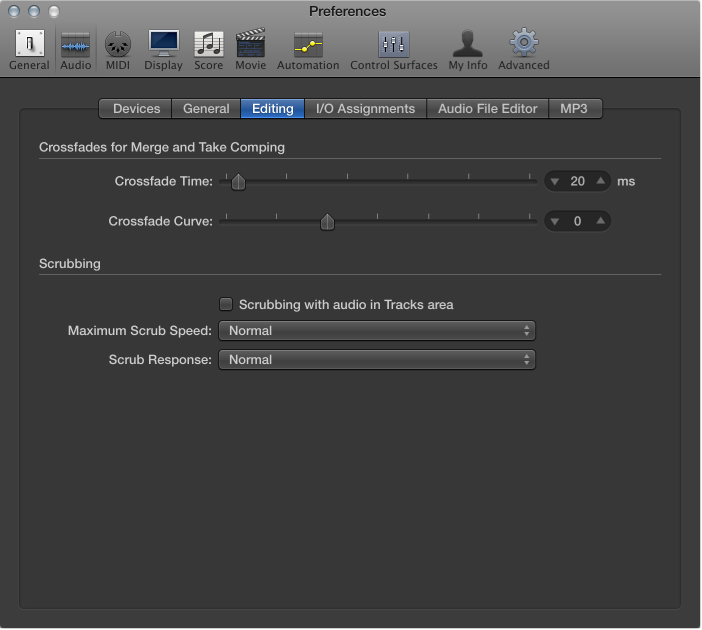 Figure. Audio Editing preferences.