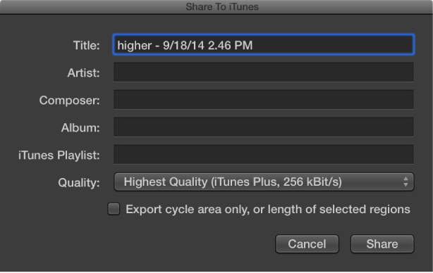 Figure. Share to iTunes dialog.