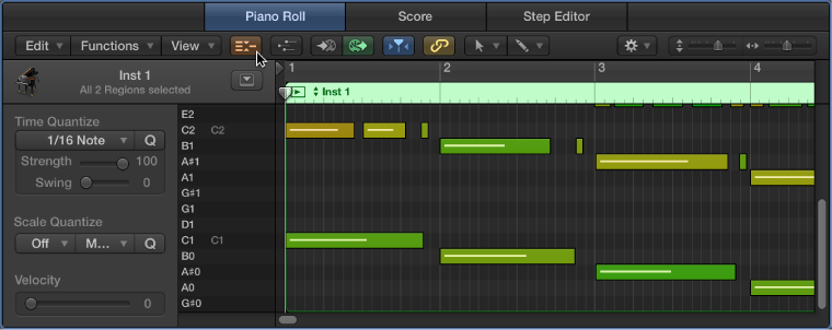 Figure. Piano Roll Editor, pointing out Collapse Mode button.