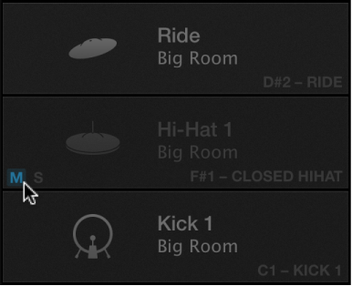 Figure. Drum Machine Designer showing a muted kit piece.