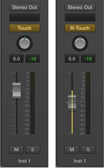 Figure. Volume fader set to Relative Touch mode.