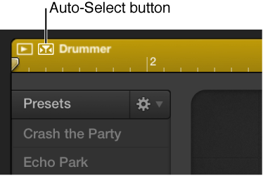 Figure. Auto-Select button in the Drummer Editor.