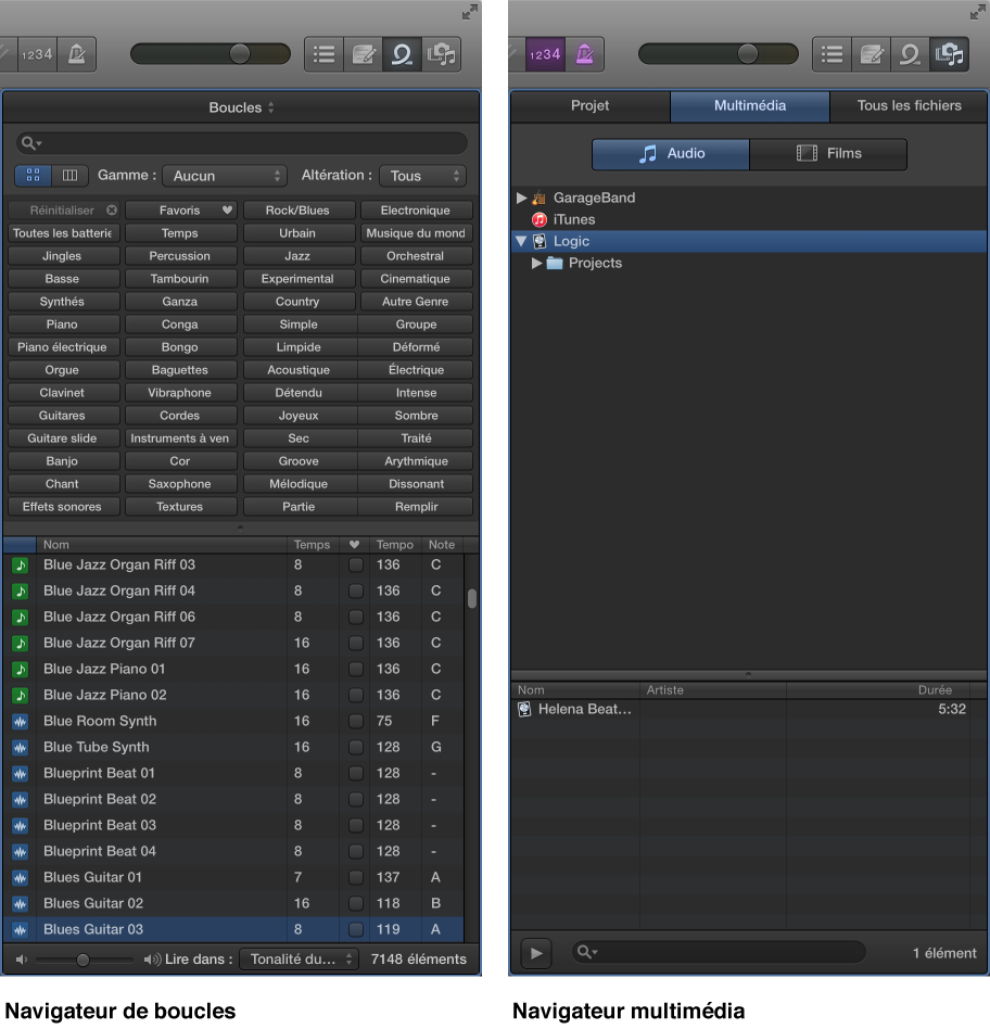 Figure. Navigateur de boucles et navigateur multimédia.