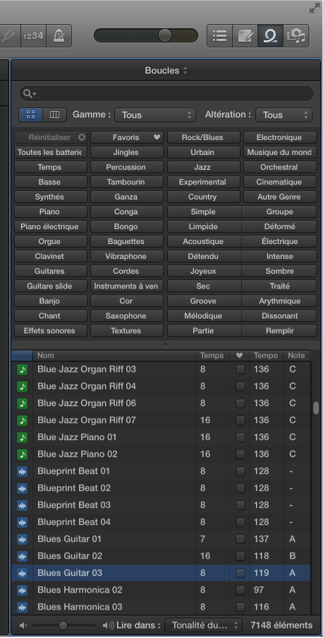 Figure. Navigateur de boucles en présentation en boutons.